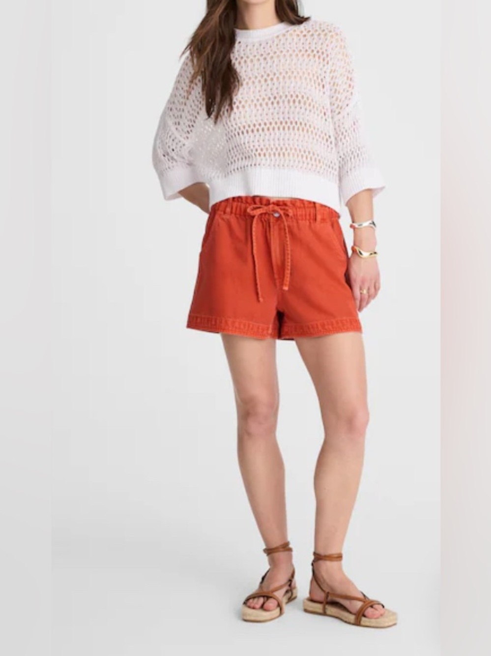 Madewell Rust Orange Tie Waist Shorts in Garment Dye Airy Denim Medium NWT